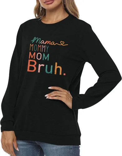 Vista 2 de BLANCHES Sudadera para mujer con texto en inglés Mama Mom, Mamá, Bruh, divertida, sudadera sin botones, informal, holgada, de manga larga
