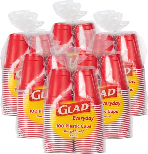 Vista 11 de Glad Paquete divertido de vasos de plástico en 4 colores: rosa, verde, azul y amarillo, vasos resistentes para fiesta en colores brillantes, ideales
