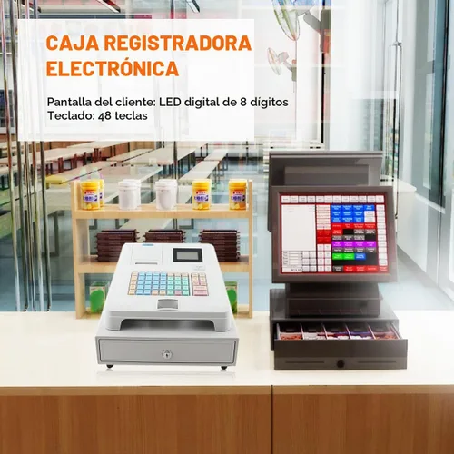 Vista 2 de Caja registradora electrónica, caja registradora para pequeñas empresas, pantalla LED de 48 teclas, sistema electrónico de posición posicional, 8