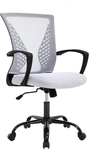 Vista 11 de PayLessHere Silla de oficina, silla de escritorio, silla de computadora, silla ergonómica, malla ejecutiva ajustable, respaldo medio con ruedas Negro