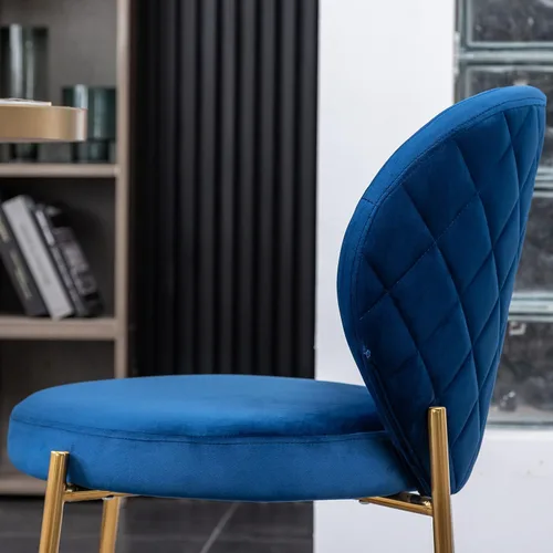 Vista 10 de Amoa - Juego de 2 patas de metal dorado contemporáneas con sillas de comedor tapizadas de terciopelo, color azul