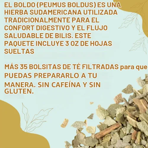 Vista 7 de Té de hierbas Boldo, utilizado tradicionalmente para la comodidad digestiva y el flujo biliar saludable 35 bolsas de té filtradas incluidas Sin