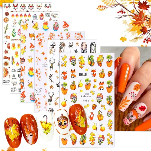Vista 14 de 8 hojas de calcomanías de arte de uñas de flores de animales, calcomanías autoadhesivas 3D de mariposas, pavo real, suministros de arte de uñas