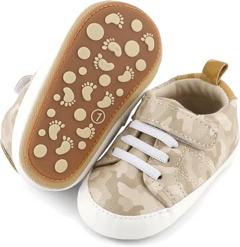 Vista 5 de ESTAMICO - Tenis de piel sintética para bebés, niños y niñas, suela de goma antideslizante, para primeros pasos, zapatos para exteriores