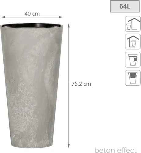 Vista 3 de Prosper Plast Tubus Slim Maceta, 15.7 x 30.0 in, hormigón, 15.7x15.7x30.0 in