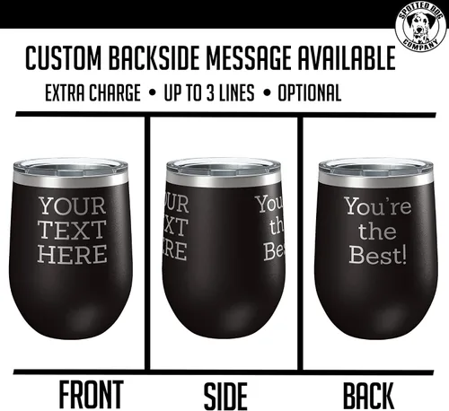 Vista 5 de Vaso de vino personalizado de acero inoxidable recubierto de polvo de 12 onzas con tapa, grabado personalizado, regalos de vino personalizados