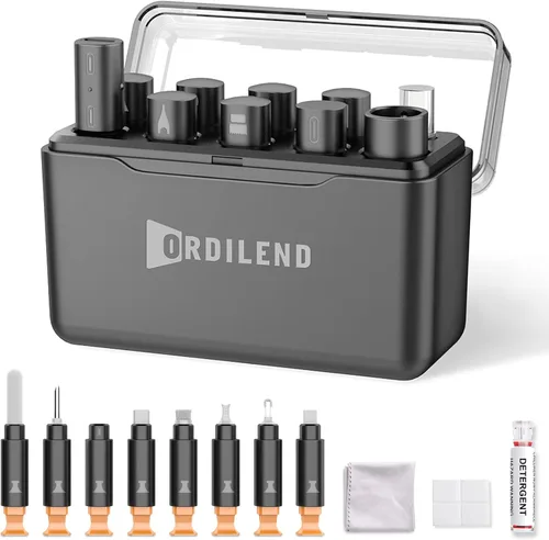 Vista 10 de Ordilend Kit de limpieza para iPhone para limpiador de puerto de carga, multiherramienta de reparación de limpiador de iPhone, cable Lightning, kit