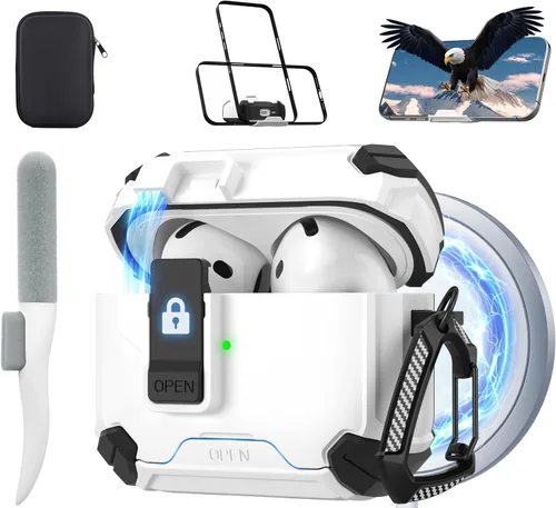 Vista 40 de Maxjoy Funda protectora para AirPods 4 2024, funda protectora para AirPods de 4ª generación con bloqueo automático, compatible con MagSafe, Verde
