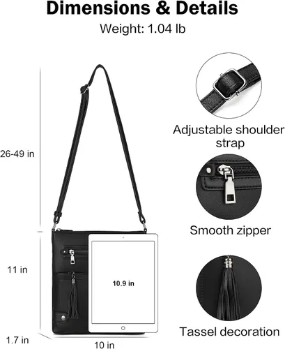 Vista 8 de FADEON Monederos cruzados para mujer y mochila para computadora portátil, colección negra