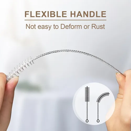 Vista 10 de Yolaist 8 limpiadores de botellas y pajitas, cepillo largo de nailon profundo con asas flexibles de acero inoxidable flexible para botellas