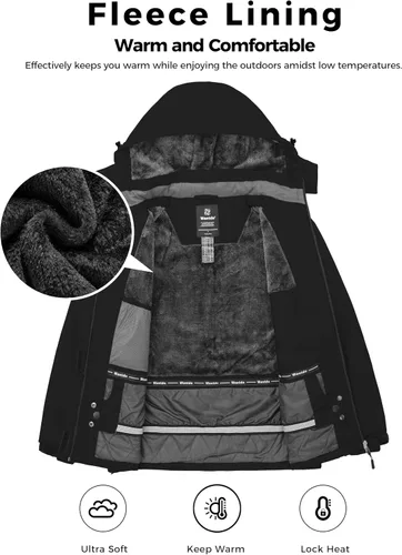 Vista 3 de Wantdo - Chaqueta de esquí impermeable para mujer, abrigo de invierno cálido y resistente al viento, abrigos de nieve