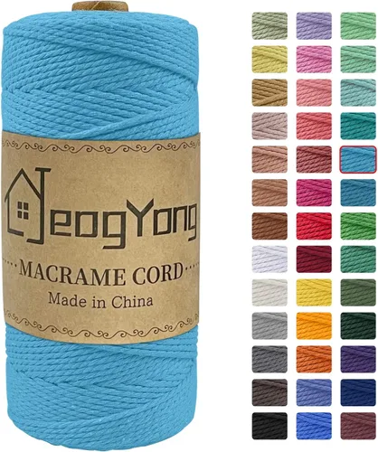 Vista 39 de JeogYong Cuerda de macramé de 0.078 pulgadas x 218 yardas, cuerda de algodón natural torcida de 3 hebras, cuerda de algodón de color para colgar