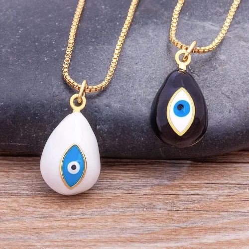 Vista 7 de Collar con colgante de oro de Buda, collar con dije de hip hop, micro pavé, esmalte geométrico de pavo azul mal de ojo, collar de cadena