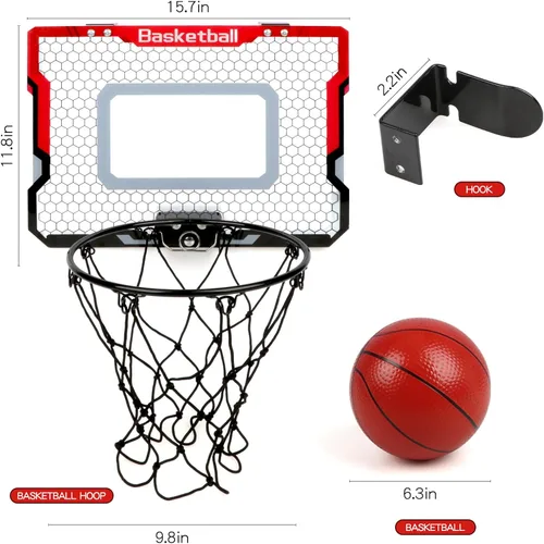 Vista 5 de Aro de baloncesto interior con 2 bolas y accesorios completos, sobre la puerta y mini aro para niños y adultos