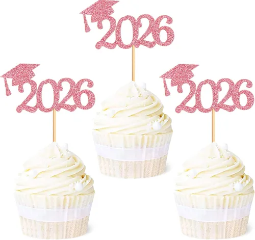 Vista 14 de 24 adornos para cupcakes de graduación 2026, selecciones de alimentos/aperitivos para fiesta de graduación, decoración de mini pasteles, adornos