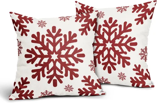 Vista 90 de Fundas de almohada decorativas de Navidad negras 40x40 cm con copos de nieve blancos de Navidad, juego de 2, temática rústica de invierno