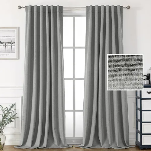 Vista 14 de H.VERSAILTEX Cortinas 100% opacas con aspecto de lino para dormitorio, cortinas de bloqueo de luz con doble cara de lino con pestaña trasera