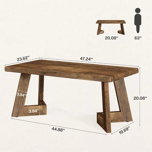Vista 2 de Tribesigns Mesa auxiliar, mesa central de granja con patas en forma de V, mesas rectangulares de sala de estar de 47.2 x 23.6 pulgadas, fácil