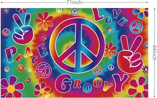 Vista 2 de Cartel de fondo bohemio hippie retro arco iris, 71 x 44 pulgadas, decoración de fiesta de carnaval de los años 60, poliéster, múltiples ocasiones