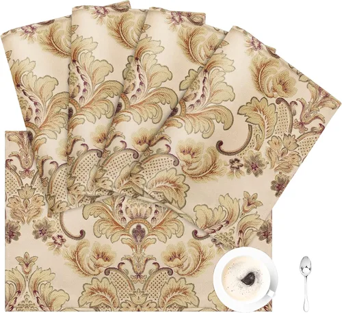 Vista 22 de Loom and Mill Juego de 4 Manteles Individuales de Damasco de Lujo, Manteles Individuales de Mesa Jacquard Beige Antideslizantes para Hogar Cocina