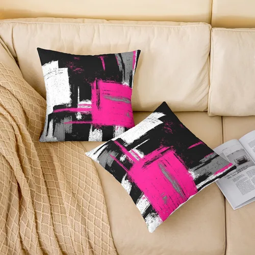 Vista 73 de Juego de 2 fundas de almohada abstractas de 16 x 16 pulgadas para niños, niñas, adolescentes, decoración de dormitorio, moderna a rayas, decoración