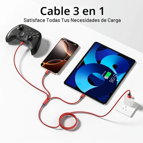Vista 7 de Cable de carga múltiple, paquete de 2 cables de carga multiteléfono de 4 pies, trenzado, universal, 3 en 1, cable de carga extra largo múltiple USB