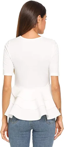 Vista 2 de Romwe blusa para mujer Vintage con capas de volantes cuello redondo