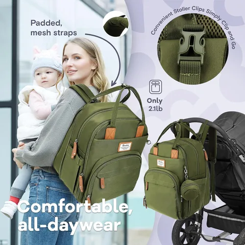 Vista 5 de RUVALINO Mochila para Pañales - Bolsa de Bebé Expandible con hasta 50% Más de Capacidad - Bolsa de Artículos Esenciales para Bebé con Cambiador