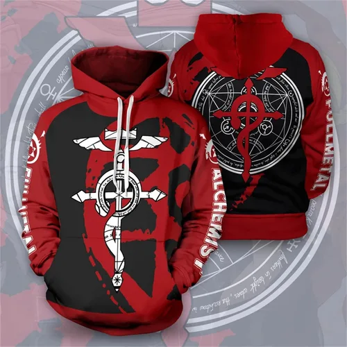 Vista 4 de Weixu Sudadera con capucha de anime 3D Edward Elric Roy Mustang, unisex, para cosplay