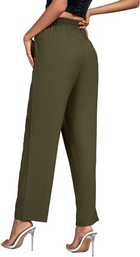 Vista 2 de Umenlele Pantalones deportivos de algodón y lino con cordón elástico para mujer, con bolsillos