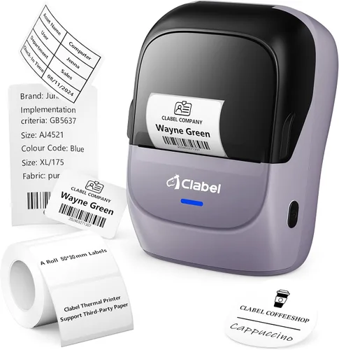 Vista 10 de CLABEL Máquina etiquetadora con cinta, impresora de etiquetas (azul) 221B