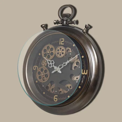 Vista 5 de Reloj de pared retro de gran industria, engranaje de metal, reloj de pared, sin garrapatas, operaciones de batería, sala de estar, cocina