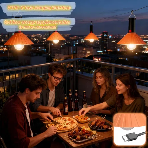 Vista 3 de Luz LED recargable para campamento, 3000 K blanco cálido, 3 modos de brillo, IPX6 impermeable, carga USB-C, gancho desmontable, luz portátil