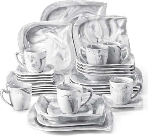 Vista 14 de MALACASA Juego de platos y cuencos, juego de vajilla de porcelana de 12 piezas para 4, platos cuadrados y cuencos para postre, ensalada y sopa