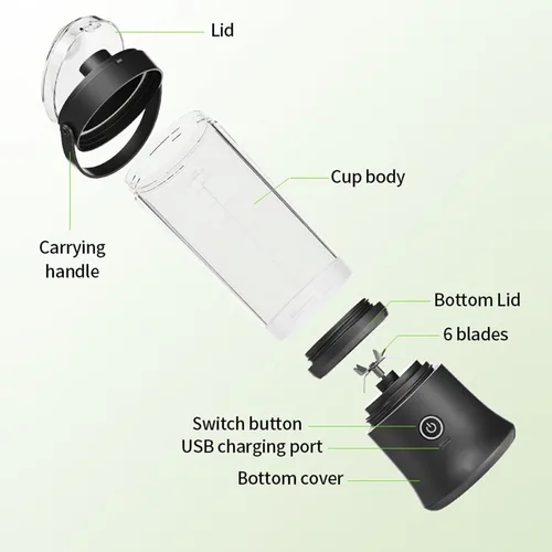 Vista 9 de Potente 7.4 V eléctrico Juicer Cup con textura de diseño portátil para frescura Mezcla de frutas en casa Gimnasio Oficina Licuadora de alta velocidad