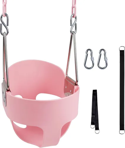 Vista 10 de KINSPORY Columpio para niños pequeños, cadenas de hierro resistente recubiertas de 59", columpio para bebé al aire libre, asiento tipo cubeta