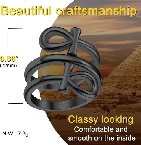 Vista 5 de ChainsProMax Puede grabar anillos de cruz Ankh para hombres y mujeres, anillo de mitología de joyería egipcia, acero inoxidable, chapado en oro