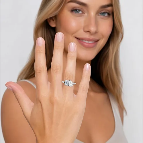 Vista 5 de Anillo de compromiso de oro y diamante Houston Diamond District, diseño de infinito retorcido, con centro redondo de corte brillante I-J I2 Platinado
