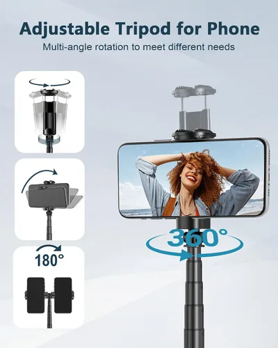 Vista 4 de Trípode automático para teléfono, 67 pulgadas de despliegue automático para selfie stick con control remoto, giratorio de 360°, extensible