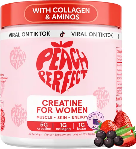 Vista 10 de Polvo de Monohidrato de Creatina Peach Perfect, Creatina para el Crecimiento de Glúteos para Mujeres con Colágeno, BCAAs, 5g de Creatina Vegana