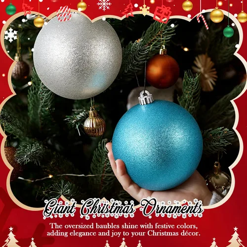 Vista 6 de Poen 12 piezas de adornos de bolas de Navidad grandes de 6 pulgadas con purpurina, adornos de Navidad extra grandes, bolas de Navidad gigantes