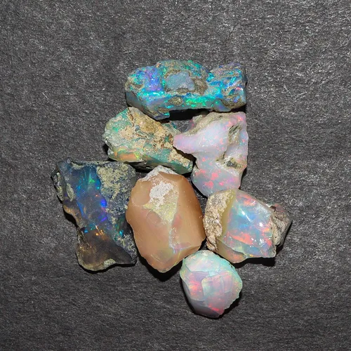 Vista 3 de InfinityGemsArt Ópalo en bruto, 7 piezas de piedra natural de ópalo etíope crudo mixto, piedras preciosas de cristales, suministro de fabricación