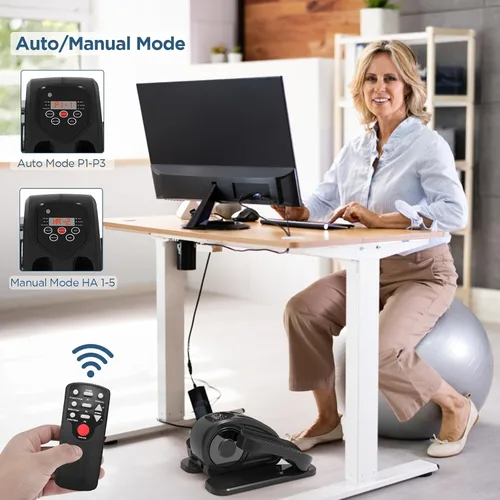 Vista 7 de Elíptica debajo del escritorio, ejercitador de pedal eléctrico sentado, silencioso, compacto, mini entrenador elíptico con monitor de pantalla
