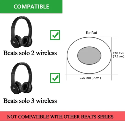 Vista 2 de Almohadillas inalámbricas Solo 2/3 – Funda de repuesto de piel de proteína y espuma viscoelástica para auriculares Beats Solo2/3 Wireless On Ear por