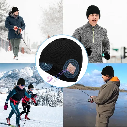 Vista 4 de Euezmy Gorro Bluetooth para hombre, gorro Bluetooth con auriculares, gorro de punto de invierno con música, cosas para hombres, regalos de Navidad