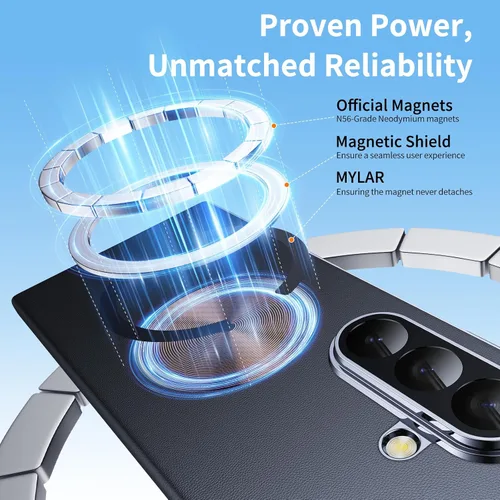Vista 3 de Funda de piel de lujo para Z Fold 6 con protector de pantalla de privacidad [protección de bisagra], [compatible con Magsafe], protección de cámara