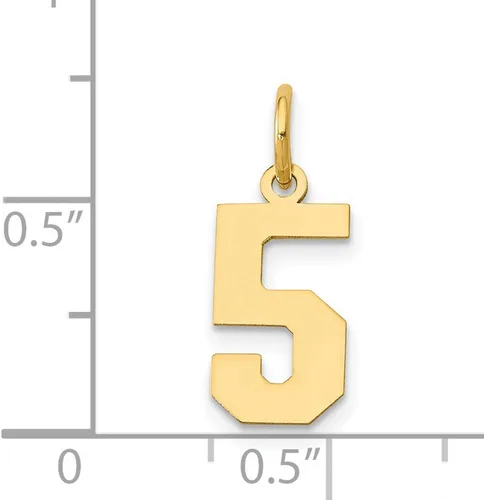 Vista 4 de Dije pequeño con número 5 pulido de oro amarillo de 14 k, 0.709 in x 0.276 in, Metal