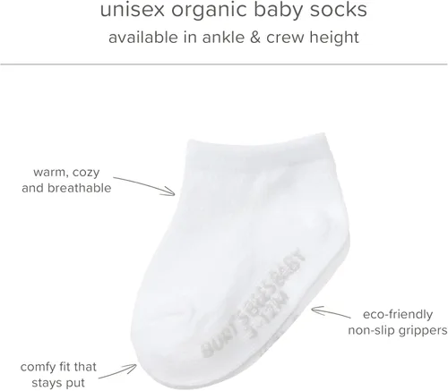 Vista 4 de Burt's Bees Baby Calcetines de tobillo para bebés niñas con agarres antideslizantes (paquete de 6)