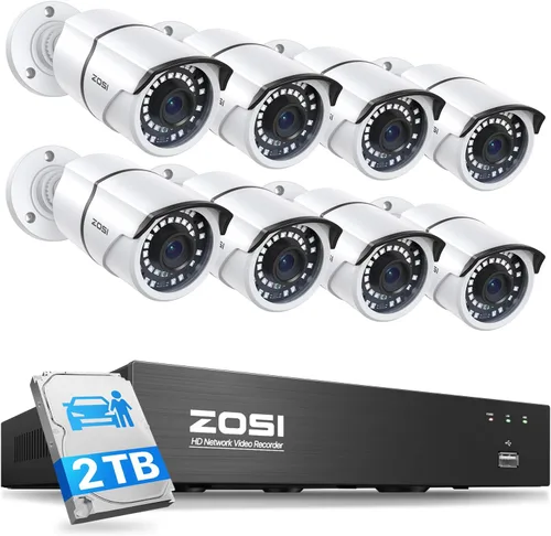 Vista 10 de ZOSI Sistema de cámara de seguridad PoE de 8 canales de 5 MP, NVR H.265+ de 8 canales de 5 MP con disco duro de 1 TB, 4 cámaras IP PoE