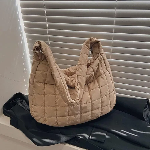 Vista 2 de Bolsas de mano acolchadas para mujer, ligeras, acolchadas, ligeras, de nailon, de algodón, acolchadas, grandes